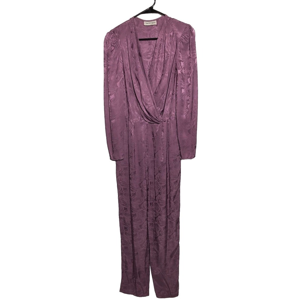 Vtg 70s Diane von Furstenberg Mauve/Purple Jacquard Jumpsuit Sash Blt 39-28-40 S